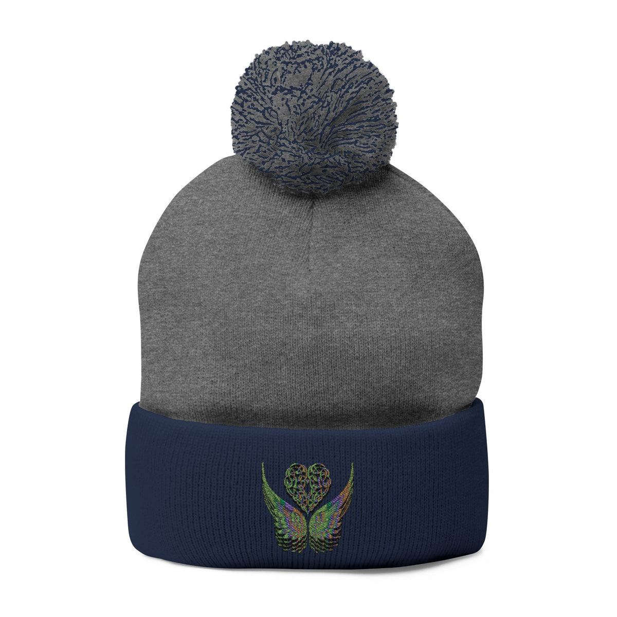 Ethereal Heart and Wings Pom-Pom Knit Cap - Perfect for Winter Adventures