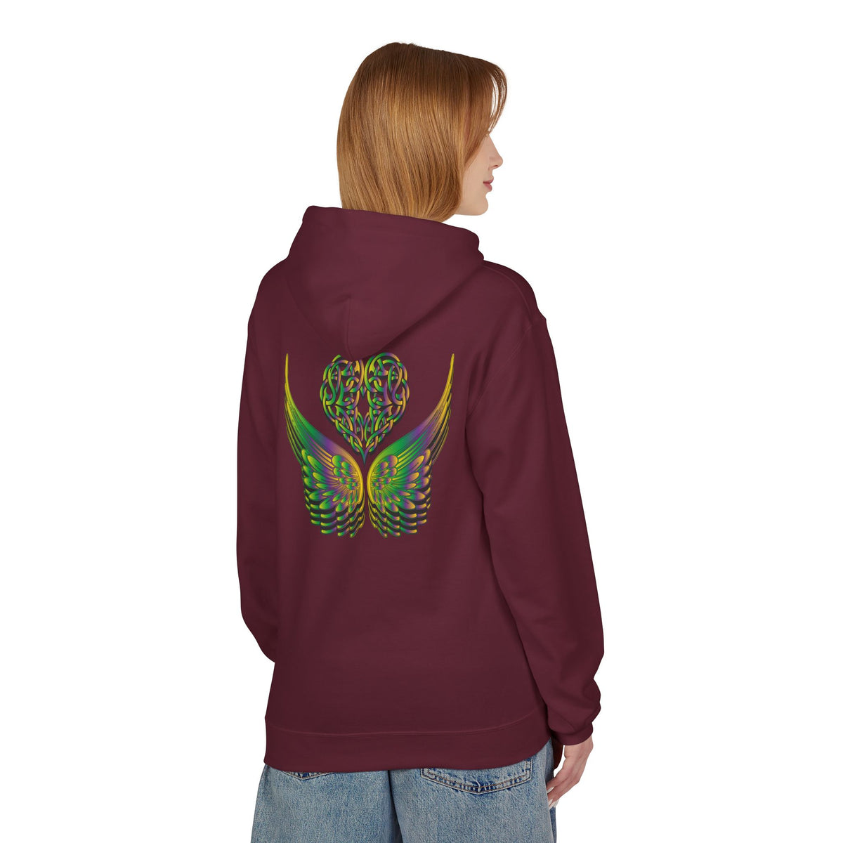 Ethereal Heart & Wings Design - Unisex Softstyle Fleece for All Occasions