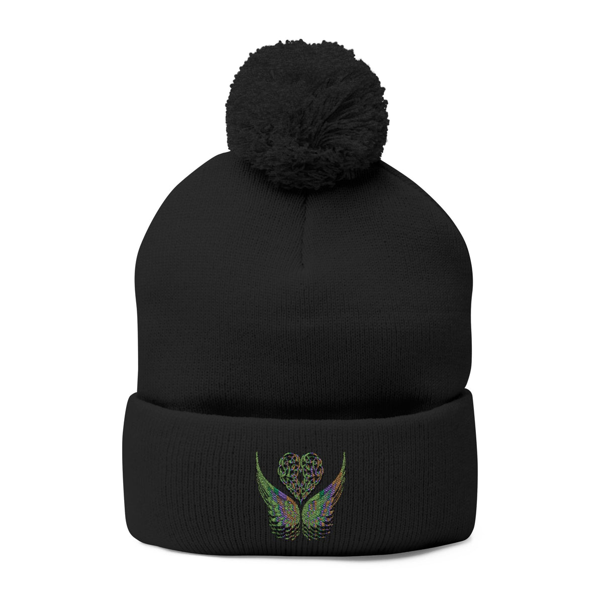 Ethereal Heart and Wings Pom-Pom Knit Cap - Perfect for Winter Adventures