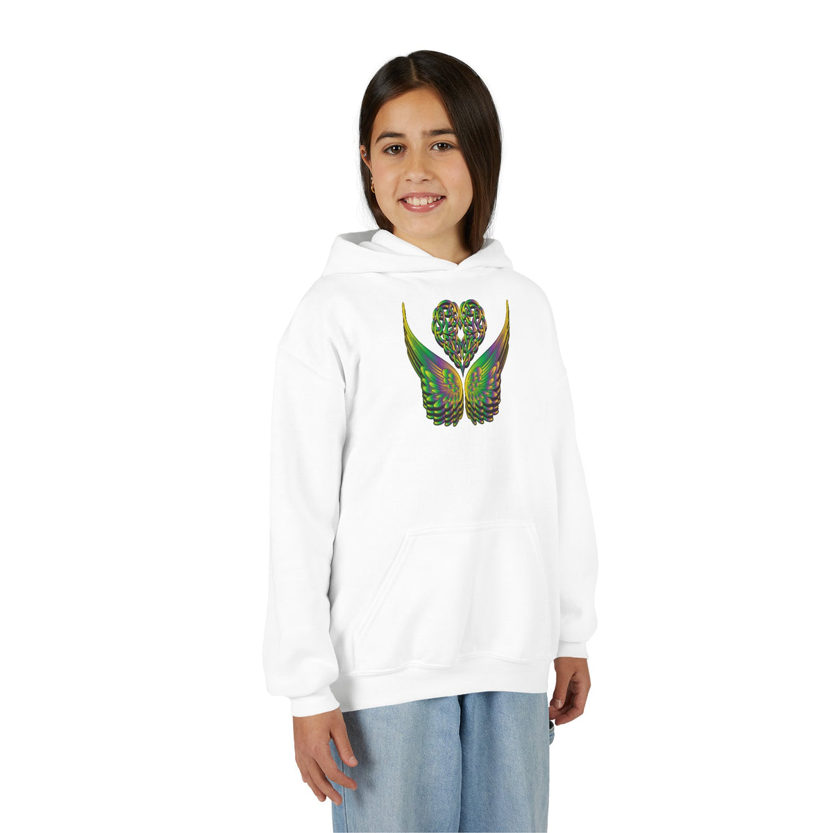 Youth Ethereal Heart and Wings Hoodie - Perfect for Nature Lovers