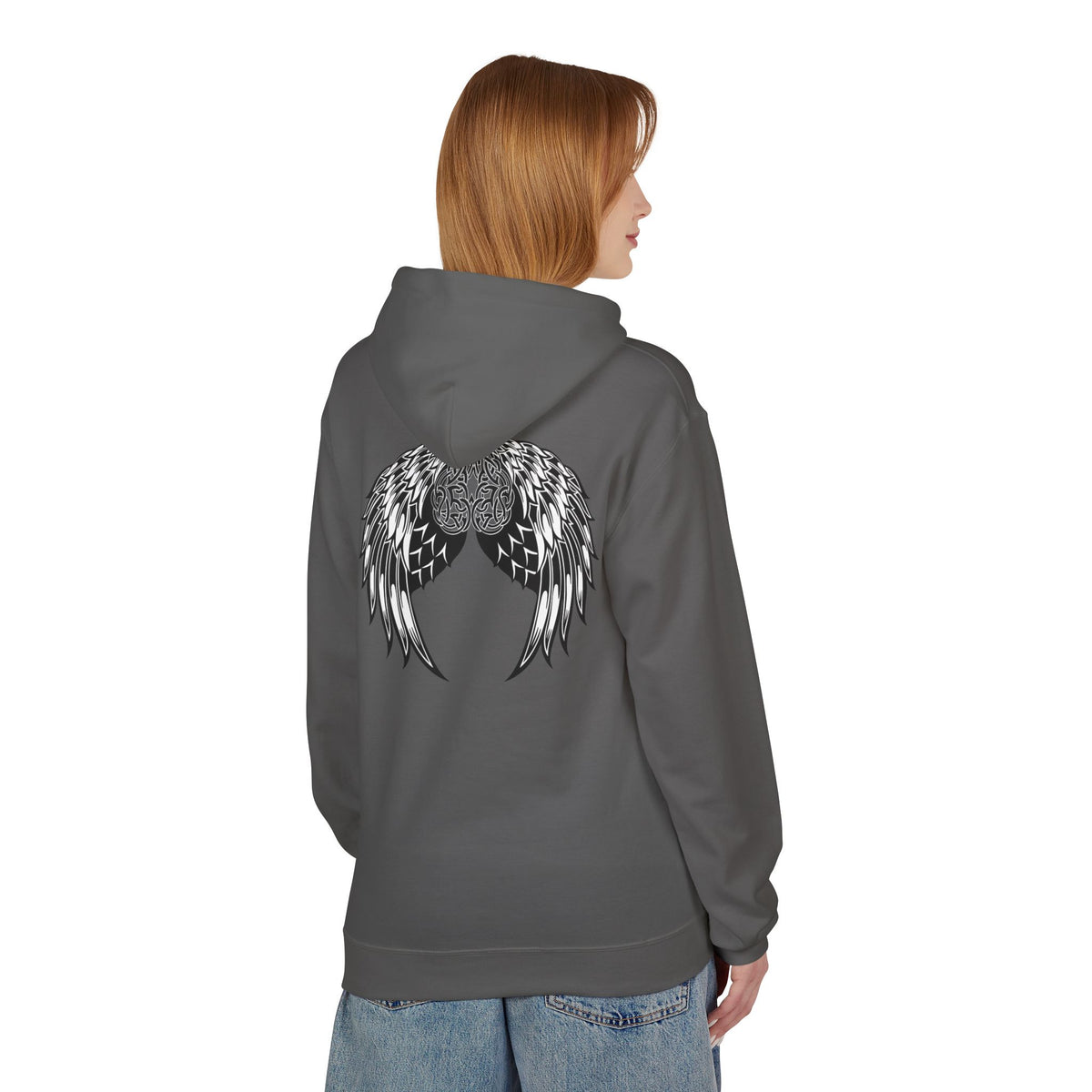 Celtic Heart with Angel Wings Graphic - Medium Weight Hooded Sweatshirt