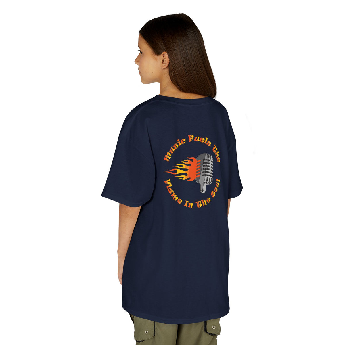 Kids Retro Microphone Flame Graphic Tee Perfect for Young Musicians