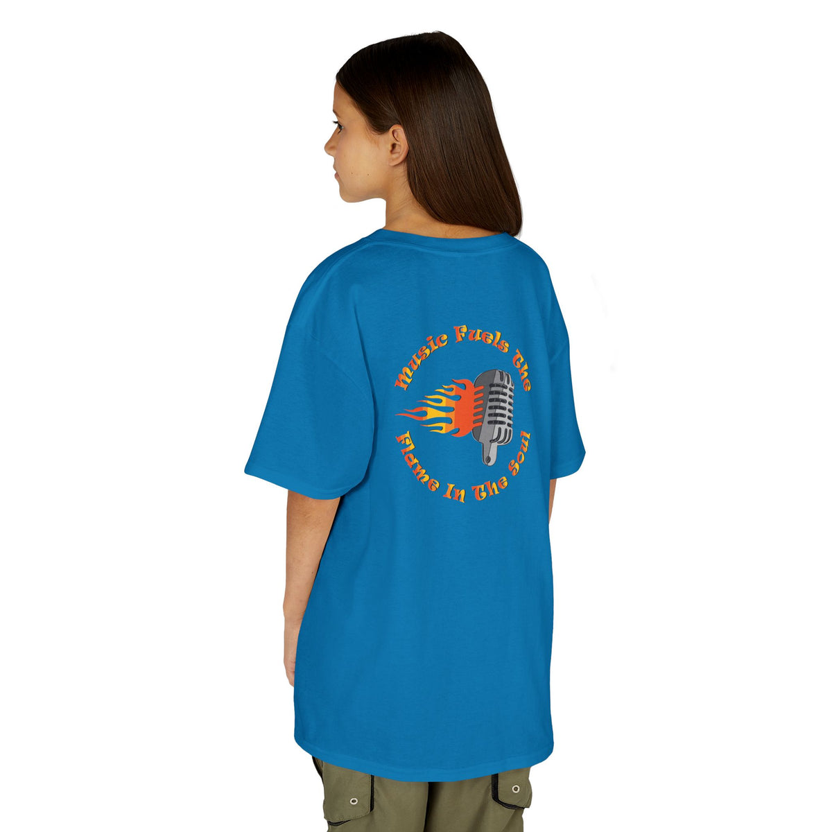 Kids Retro Microphone Flame Graphic Tee Perfect for Young Musicians