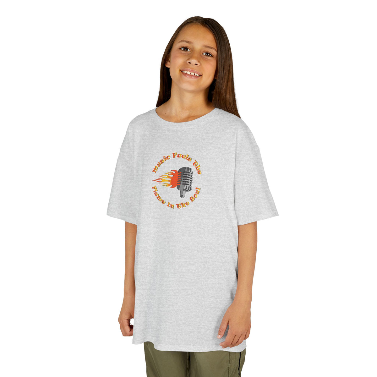Kids Retro Microphone Flame Graphic Tee Perfect for Young Musicians