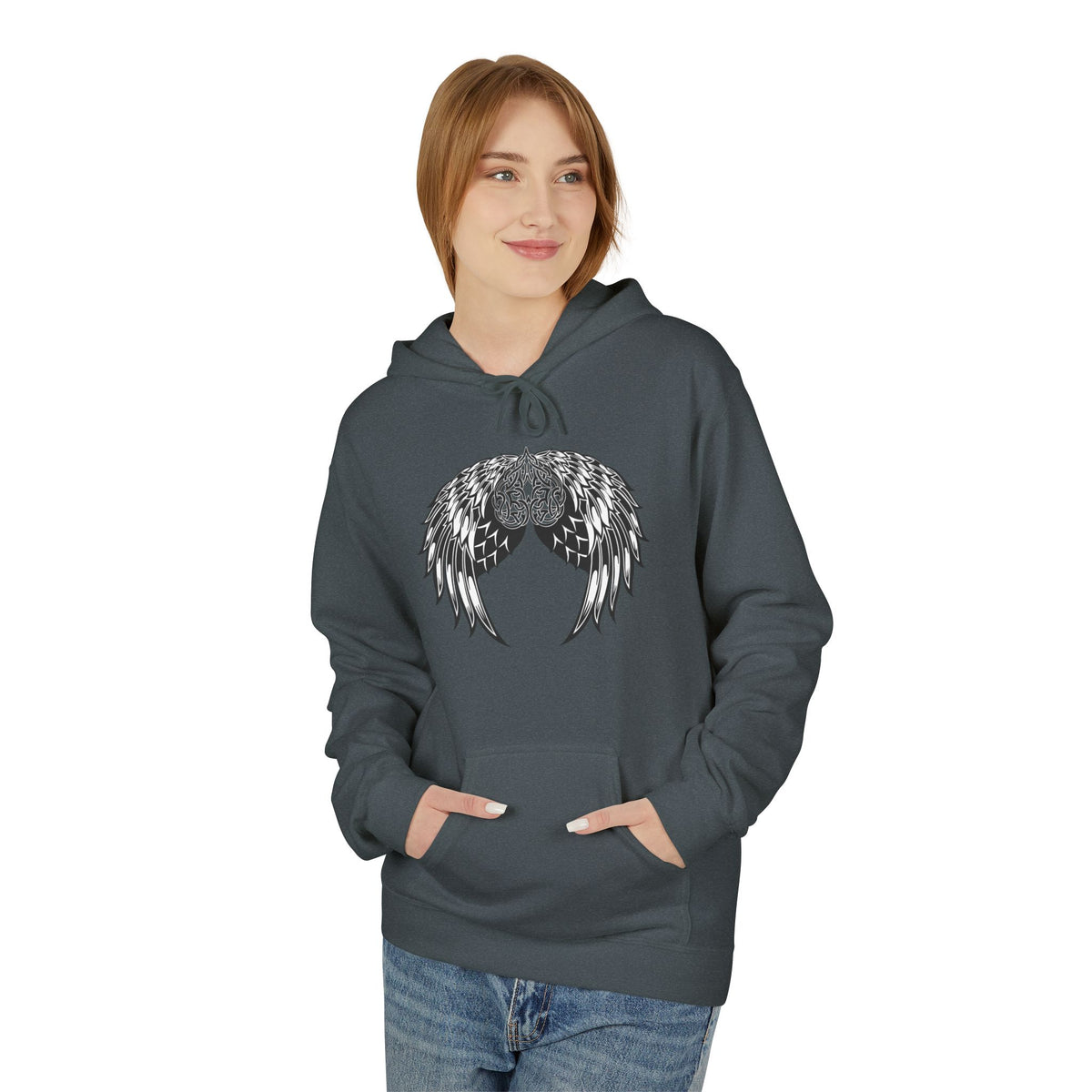 Celtic Heart with Angel Wings Graphic - Medium Weight Hooded Sweatshirt