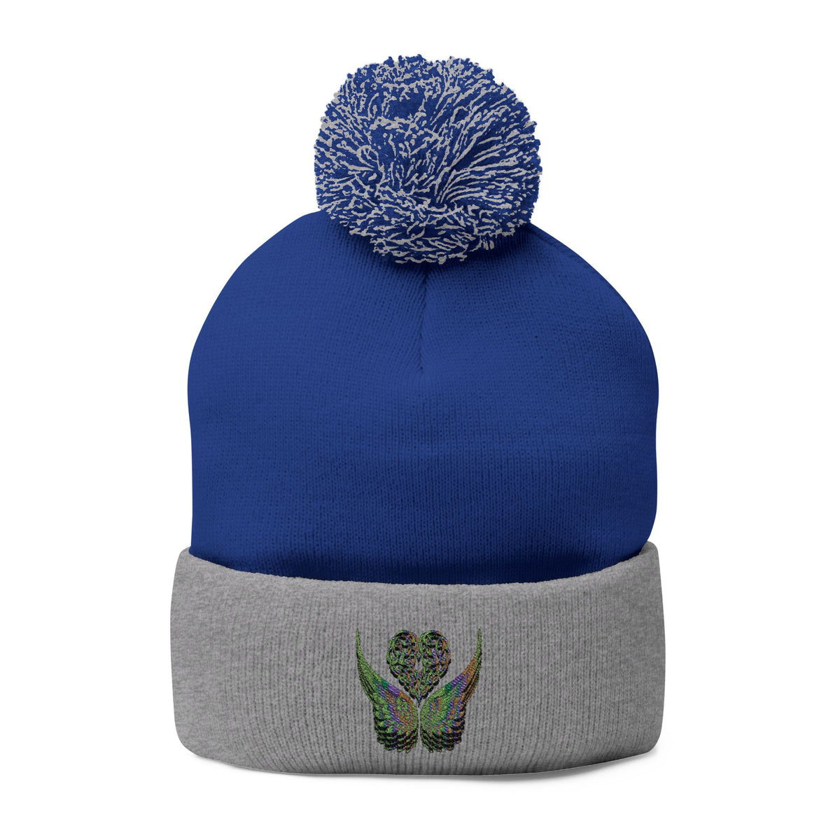 Ethereal Heart and Wings Pom-Pom Knit Cap - Perfect for Winter Adventures