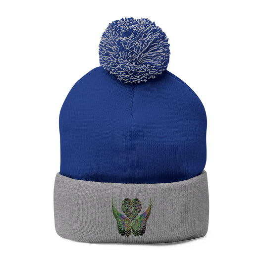 Ethereal Heart and Wings Pom-Pom Knit Cap - Perfect for Winter Adventures