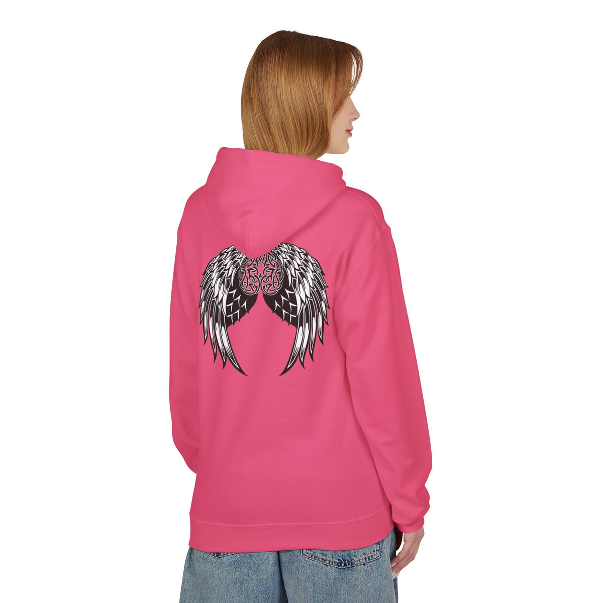 Celtic Heart with Angel Wings Graphic - Medium Weight Hooded Sweatshirt