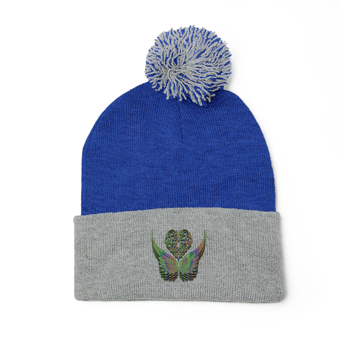 Ethereal Heart and Wings Pom-Pom Knit Cap - Perfect for Winter Adventures