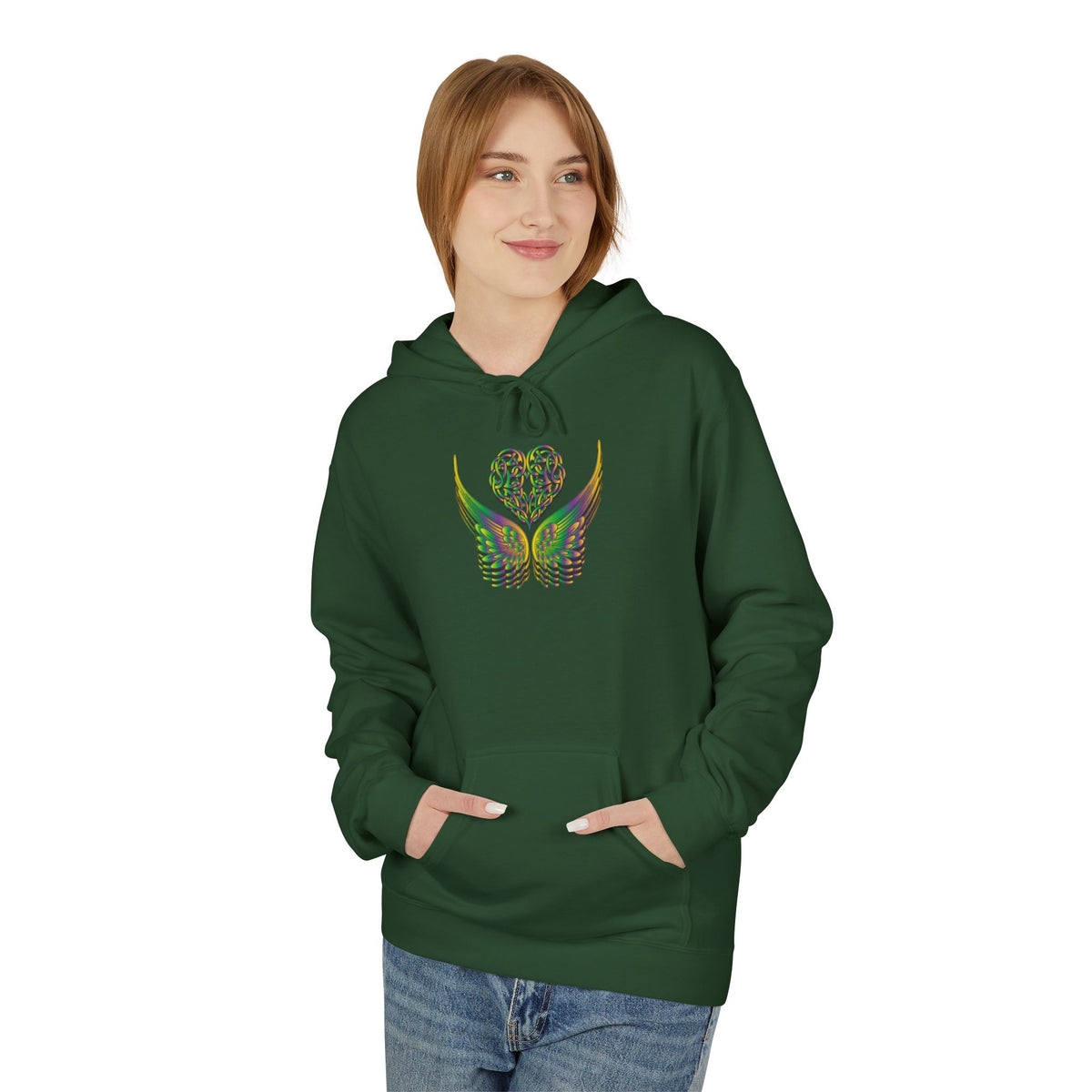 Ethereal Heart & Wings Design - Unisex Softstyle Fleece for All Occasions