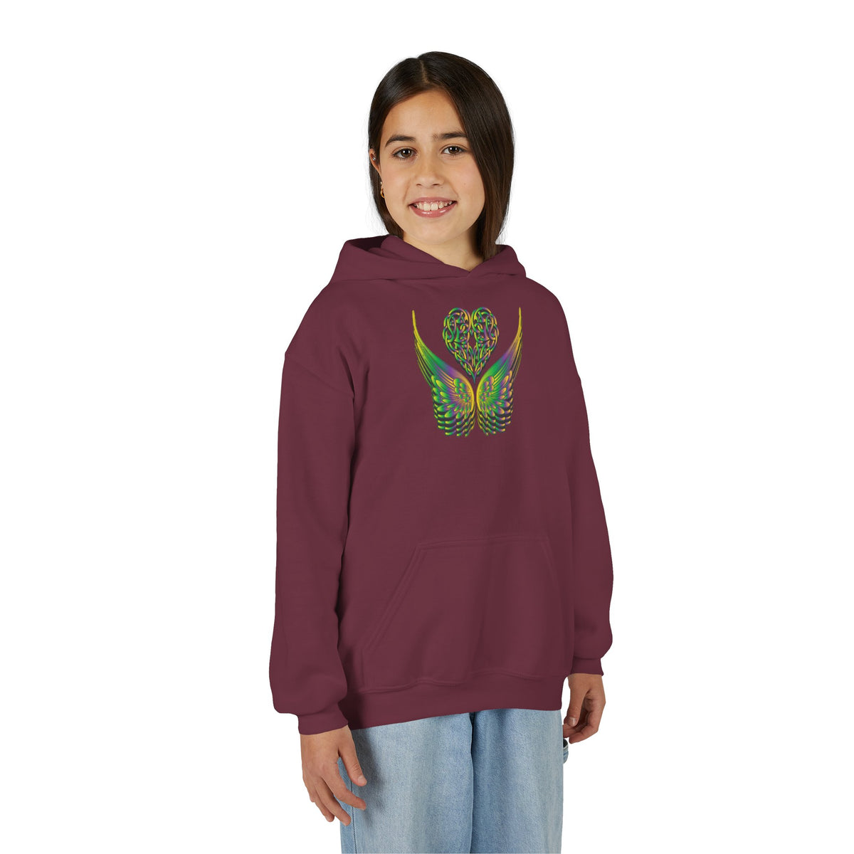 Youth Ethereal Heart and Wings Hoodie - Perfect for Nature Lovers