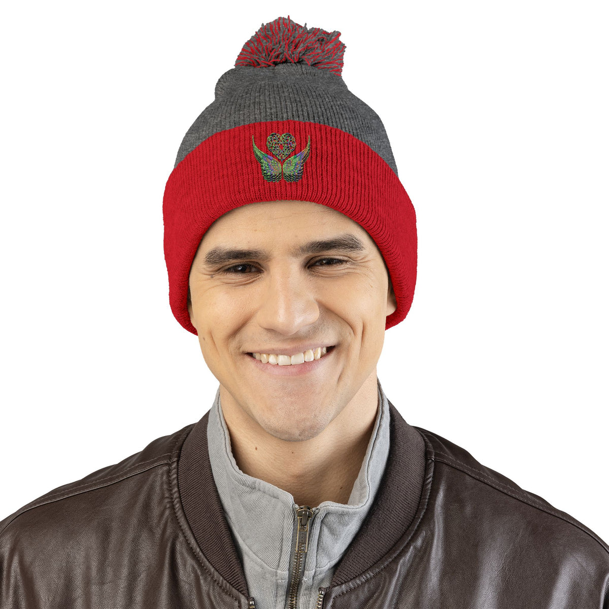 Ethereal Heart and Wings Pom-Pom Knit Cap - Perfect for Winter Adventures