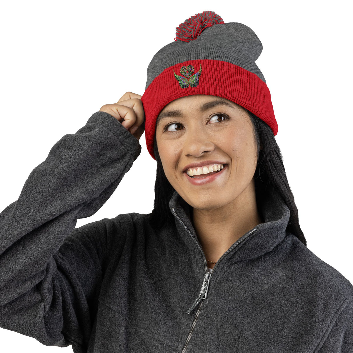 Ethereal Heart and Wings Pom-Pom Knit Cap - Perfect for Winter Adventures