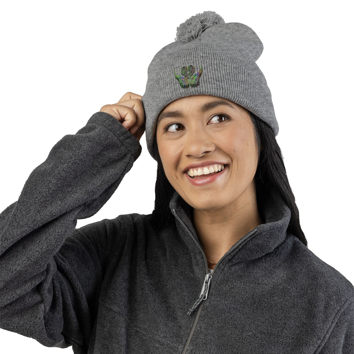 Ethereal Heart and Wings Pom-Pom Knit Cap - Perfect for Winter Adventures