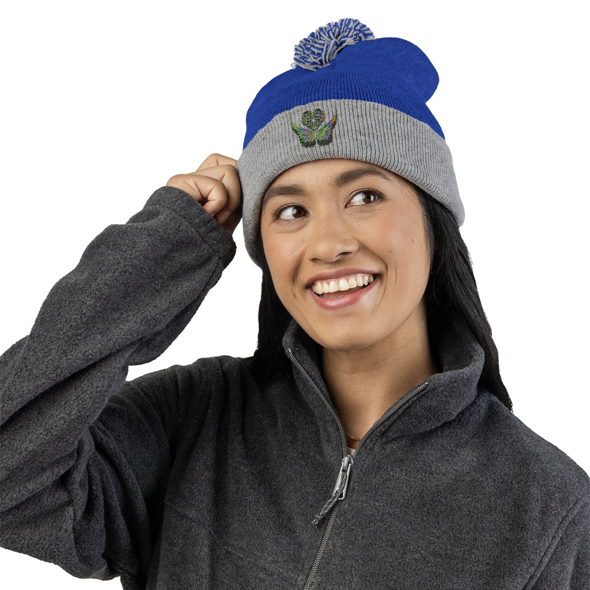Ethereal Heart and Wings Pom-Pom Knit Cap - Perfect for Winter Adventures