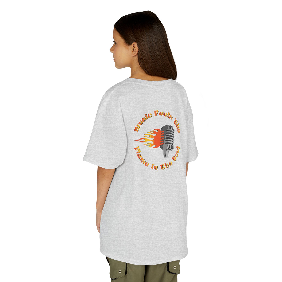 Kids Retro Microphone Flame Graphic Tee Perfect for Young Musicians