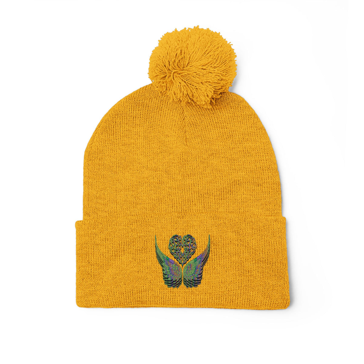 Ethereal Heart and Wings Pom-Pom Knit Cap - Perfect for Winter Adventures