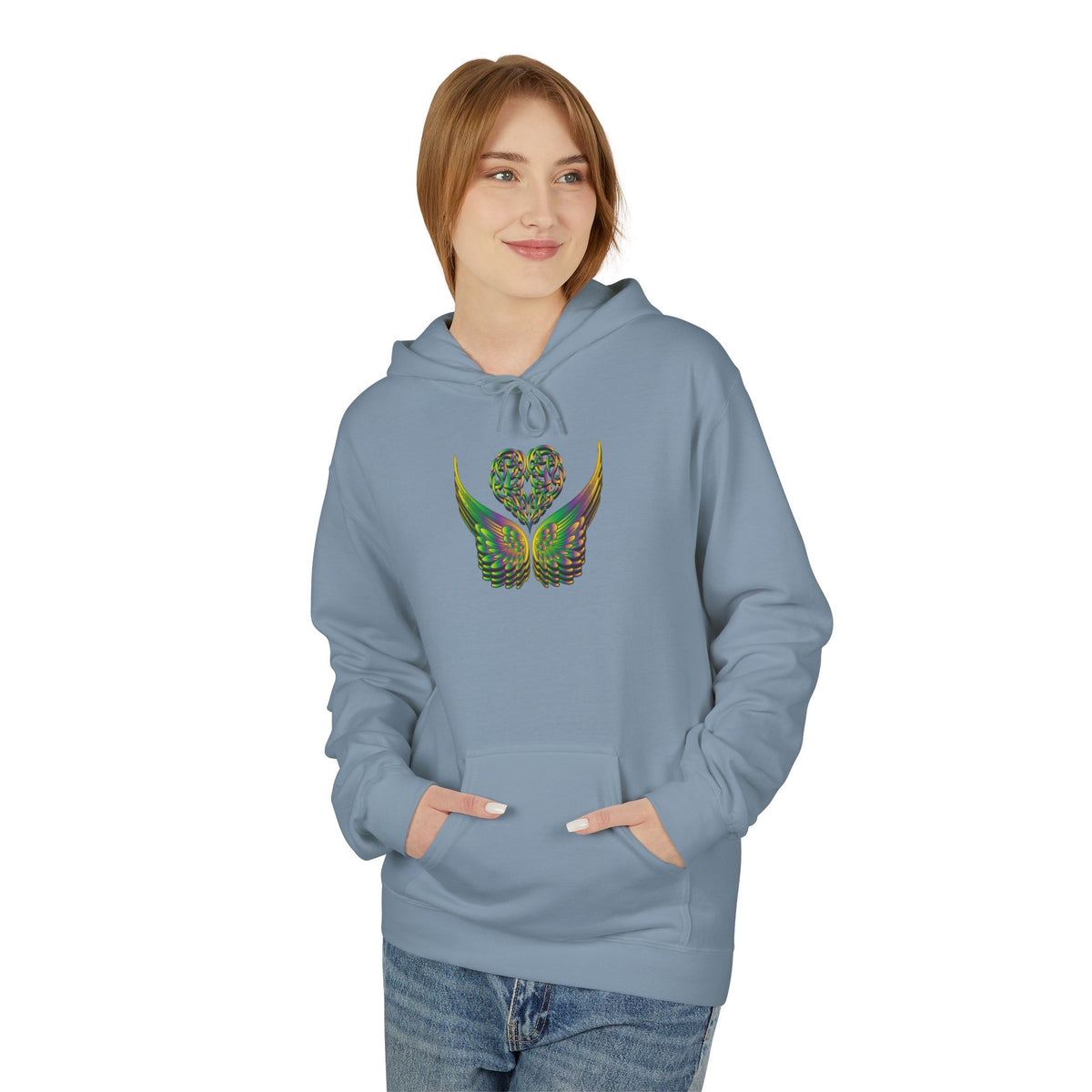 Ethereal Heart & Wings Design - Unisex Softstyle Fleece for All Occasions