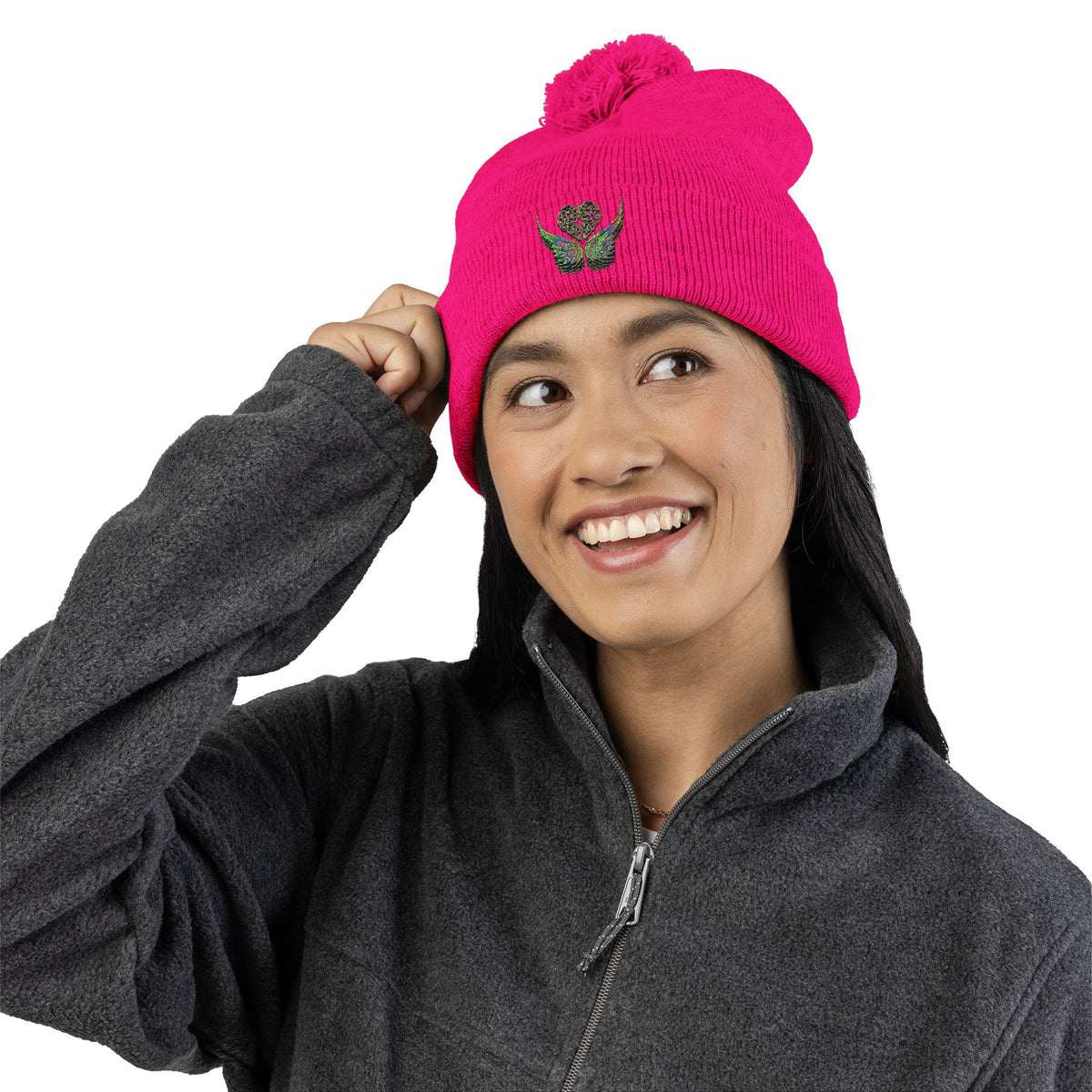 Ethereal Heart and Wings Pom-Pom Knit Cap - Perfect for Winter Adventures