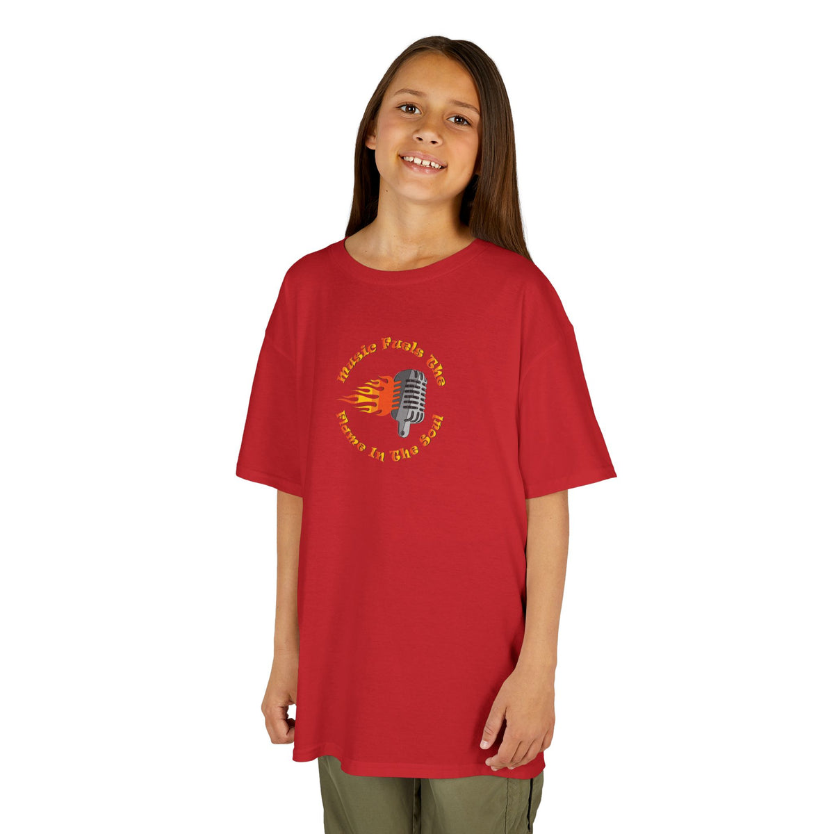 Kids Retro Microphone Flame Graphic Tee Perfect for Young Musicians