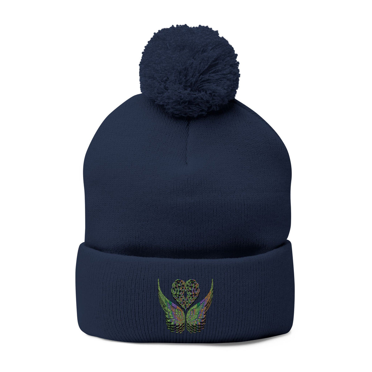 Ethereal Heart and Wings Pom-Pom Knit Cap - Perfect for Winter Adventures