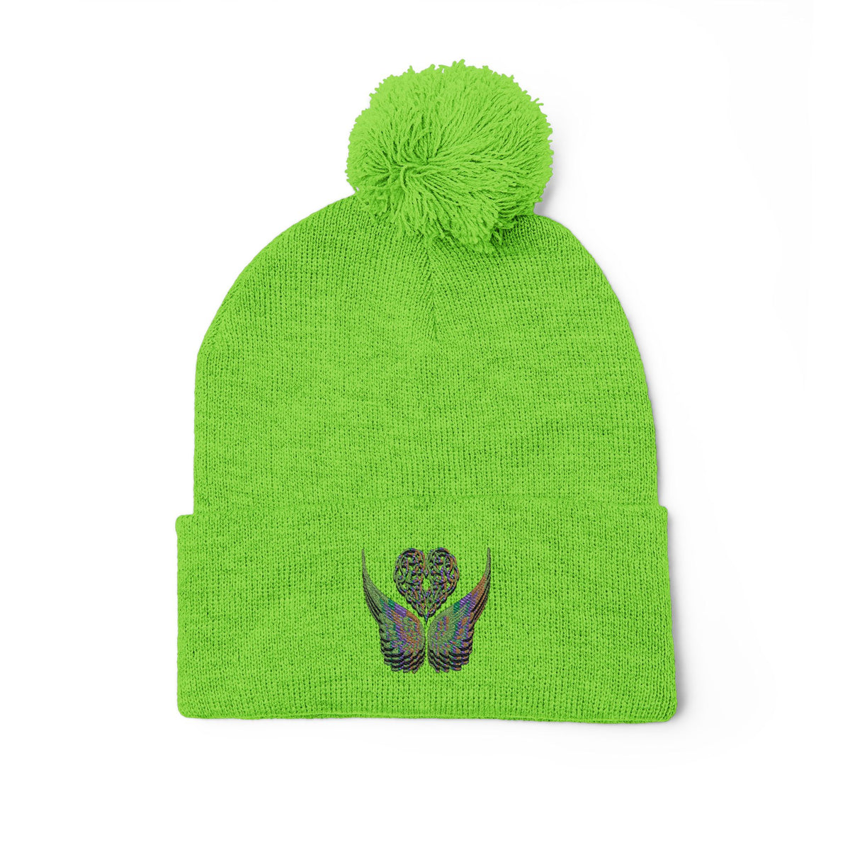 Ethereal Heart and Wings Pom-Pom Knit Cap - Perfect for Winter Adventures