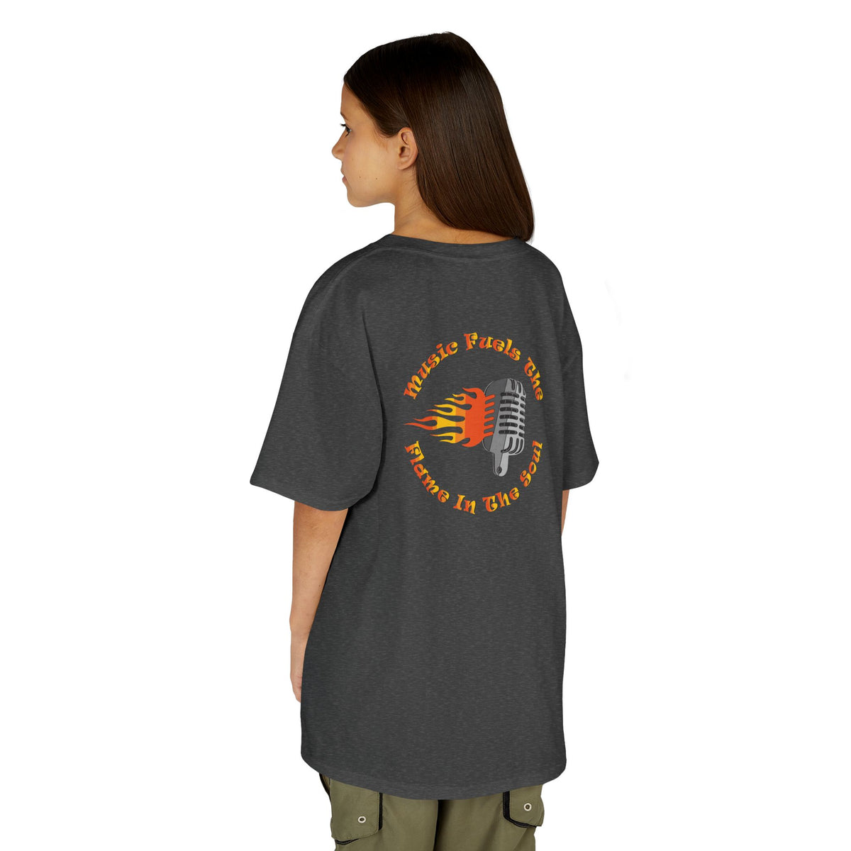 Kids Retro Microphone Flame Graphic Tee Perfect for Young Musicians