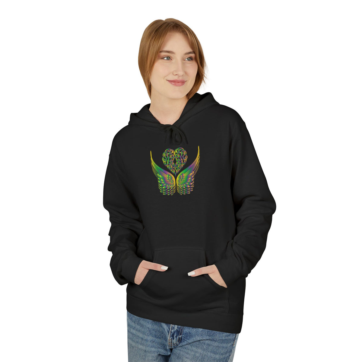 Ethereal Heart & Wings Design - Unisex Softstyle Fleece for All Occasions
