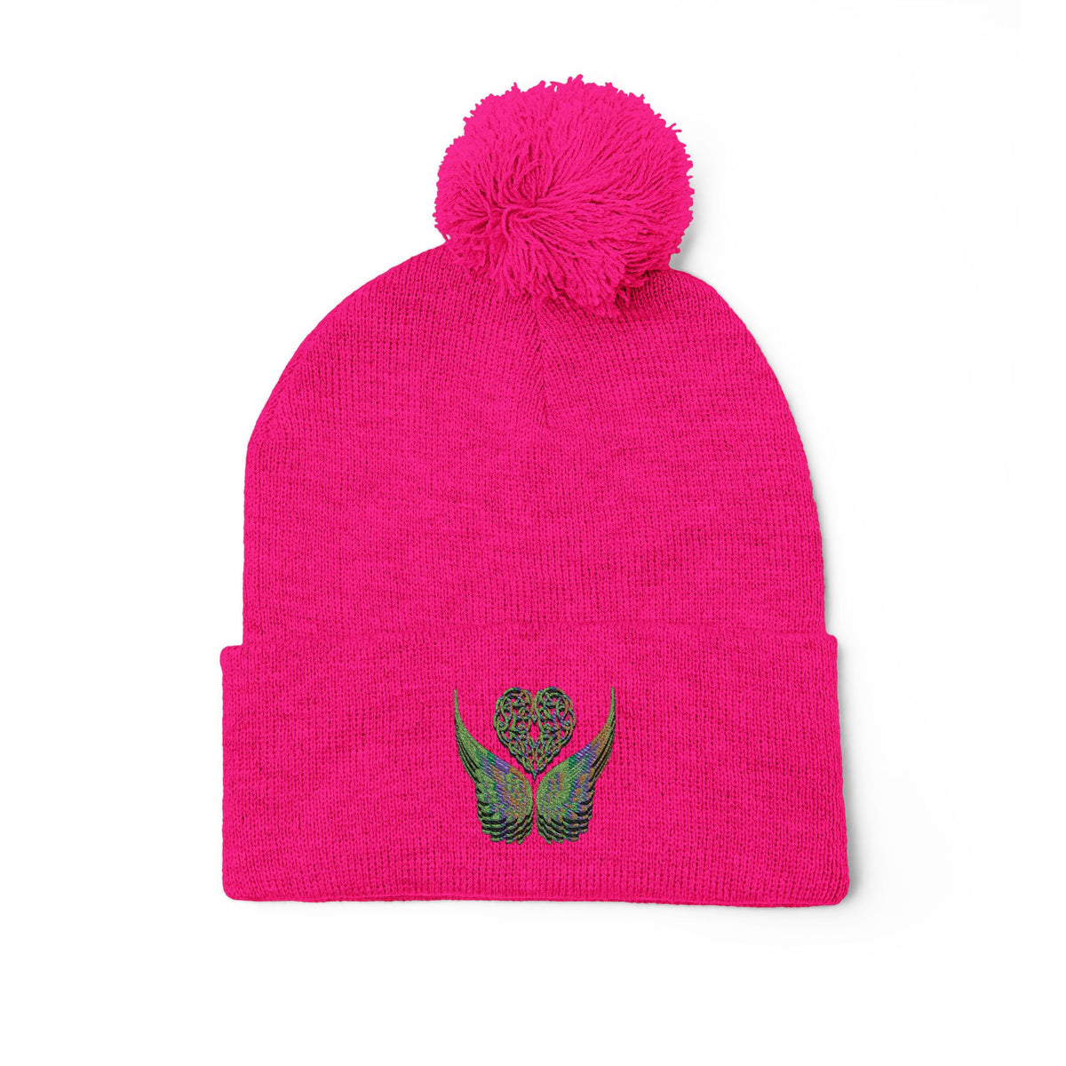 Ethereal Heart and Wings Pom-Pom Knit Cap - Perfect for Winter Adventures