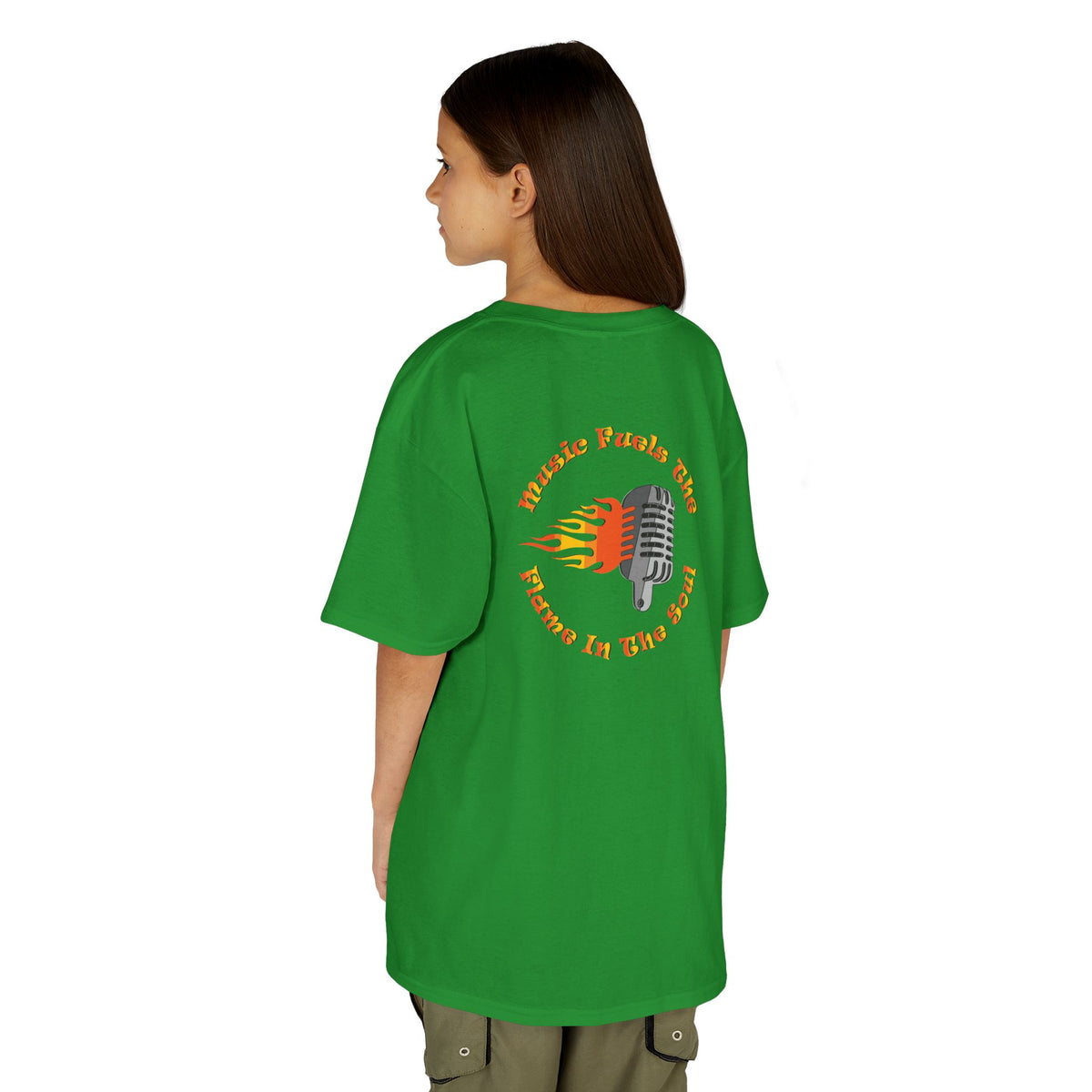 Kids Retro Microphone Flame Graphic Tee Perfect for Young Musicians