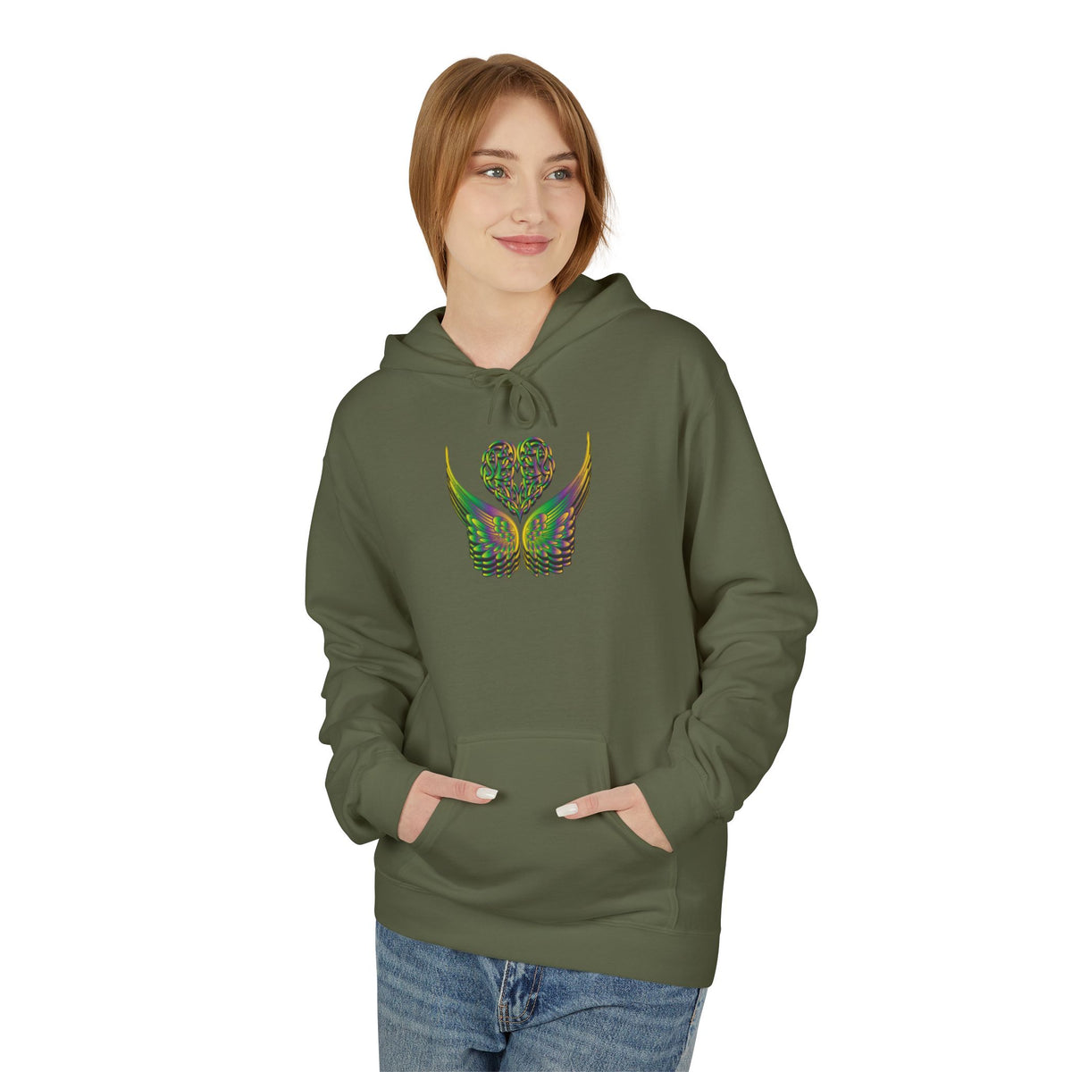 Ethereal Heart & Wings Design - Unisex Softstyle Fleece for All Occasions