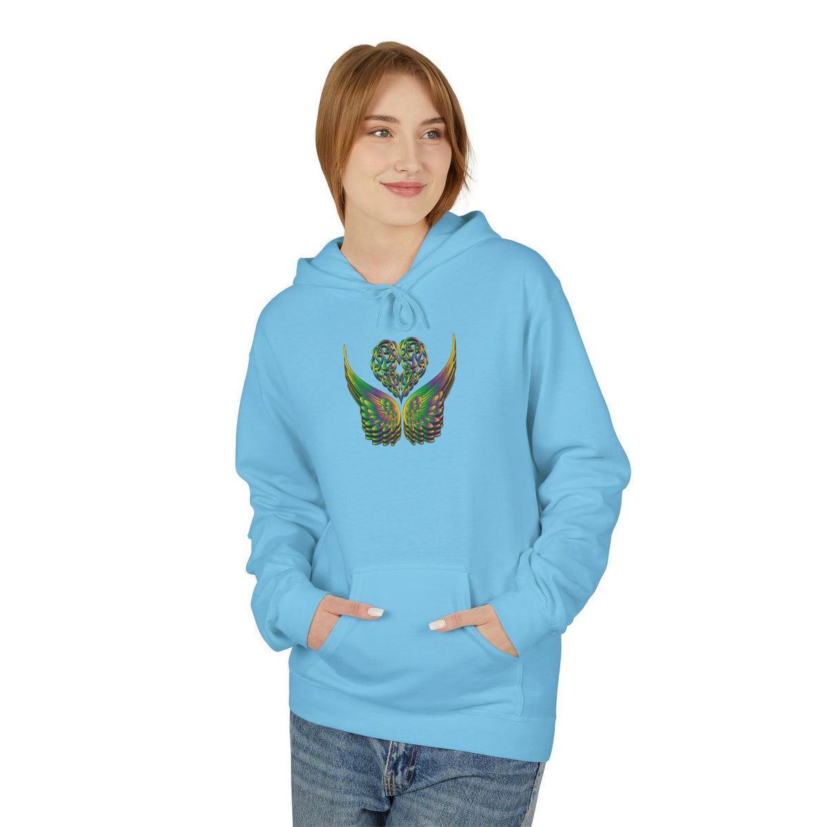Ethereal Heart & Wings Design - Unisex Softstyle Fleece for All Occasions