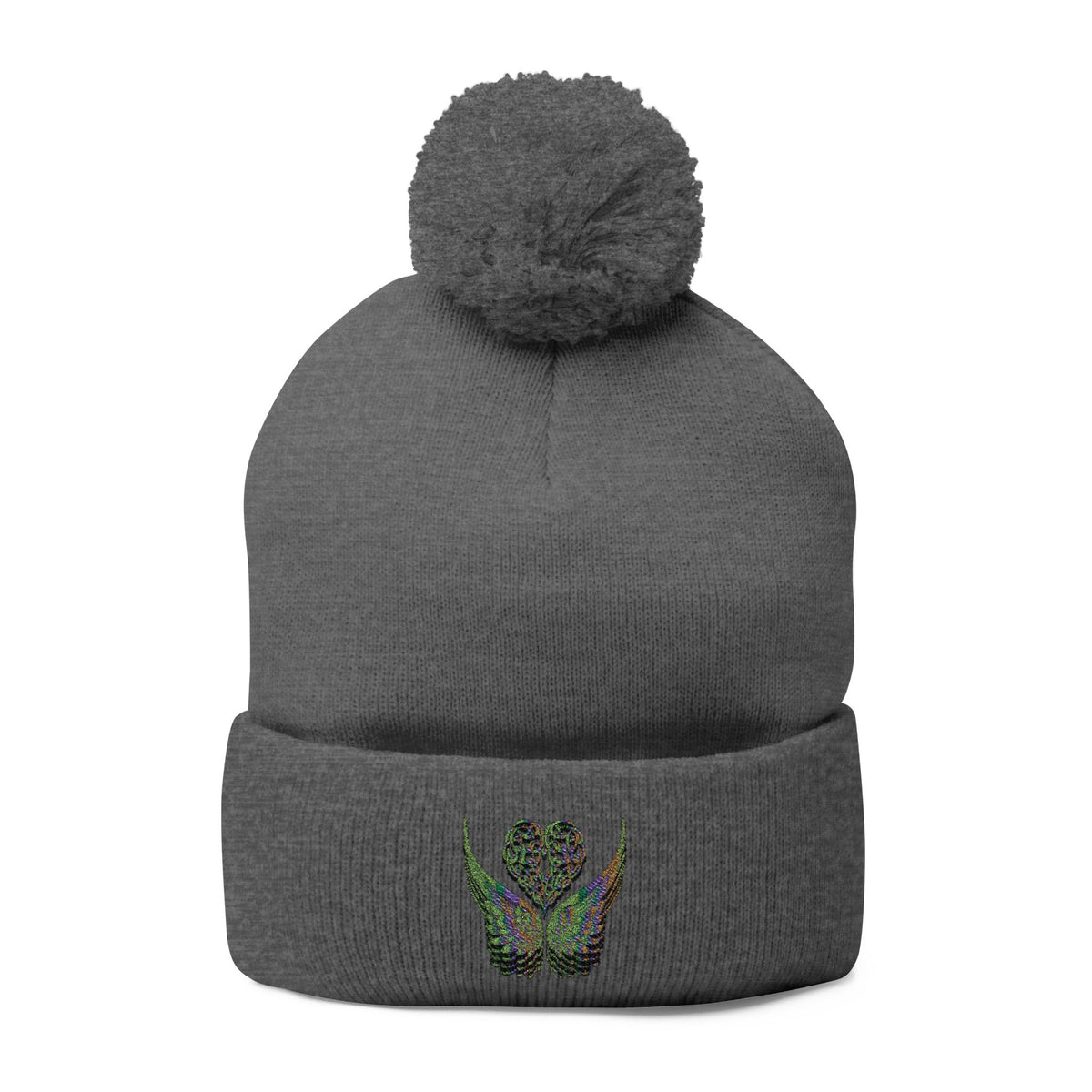 Ethereal Heart and Wings Pom-Pom Knit Cap - Perfect for Winter Adventures