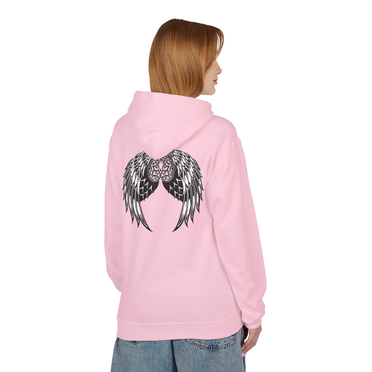 Celtic Heart with Angel Wings Graphic - Medium Weight Hooded Sweatshirt