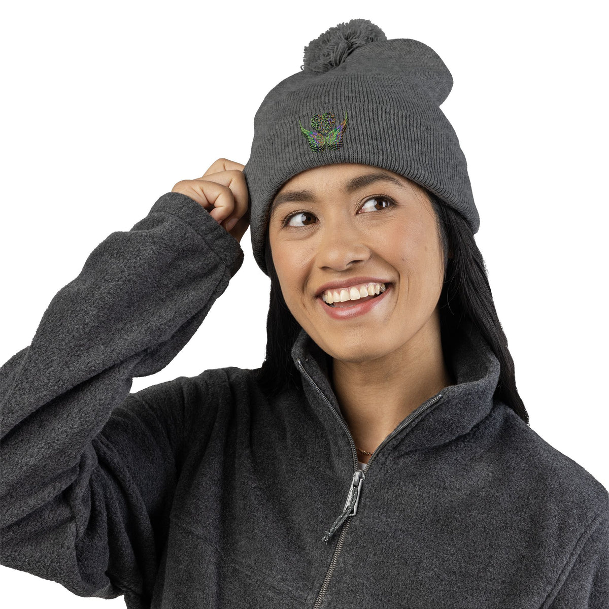 Ethereal Heart and Wings Pom-Pom Knit Cap - Perfect for Winter Adventures