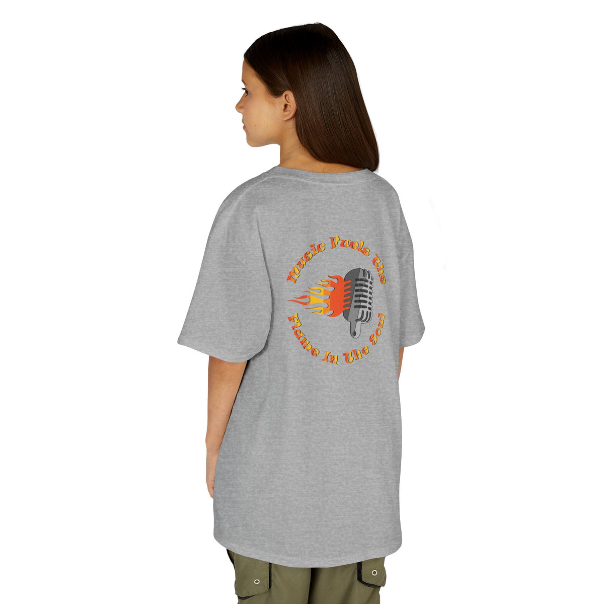 Kids Retro Microphone Flame Graphic Tee Perfect for Young Musicians