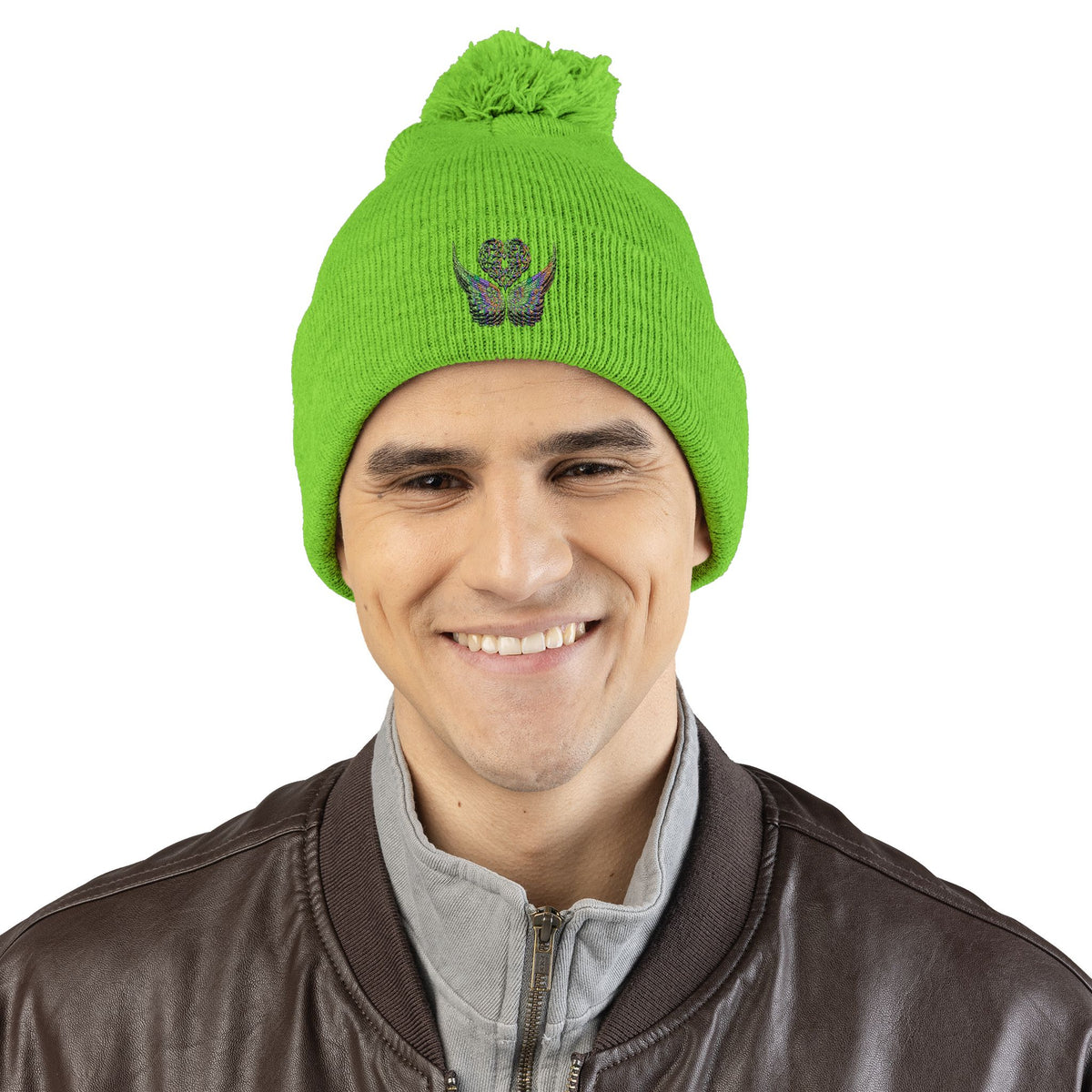 Ethereal Heart and Wings Pom-Pom Knit Cap - Perfect for Winter Adventures