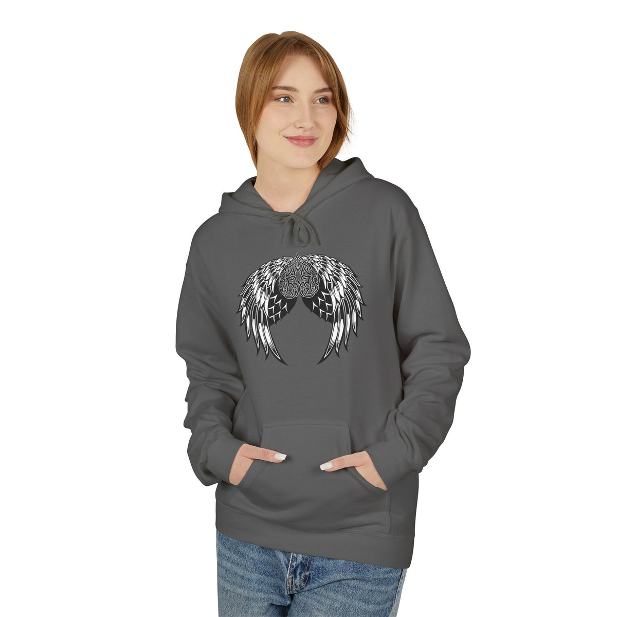 Celtic Heart with Angel Wings Graphic - Medium Weight Hooded Sweatshirt