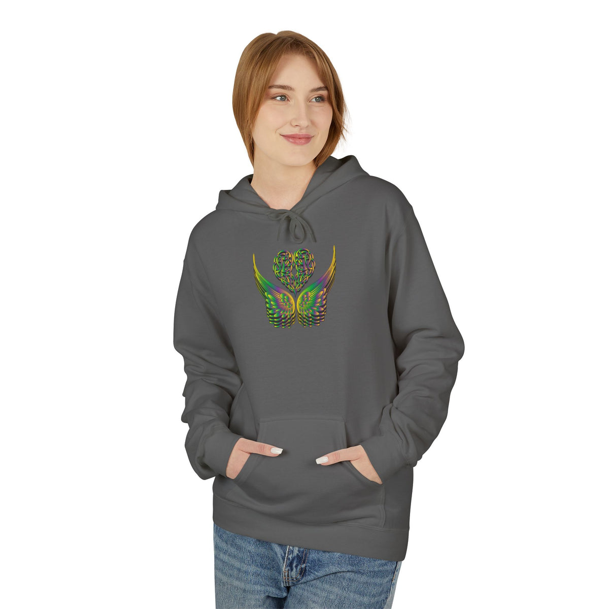 Ethereal Heart & Wings Design - Unisex Softstyle Fleece for All Occasions