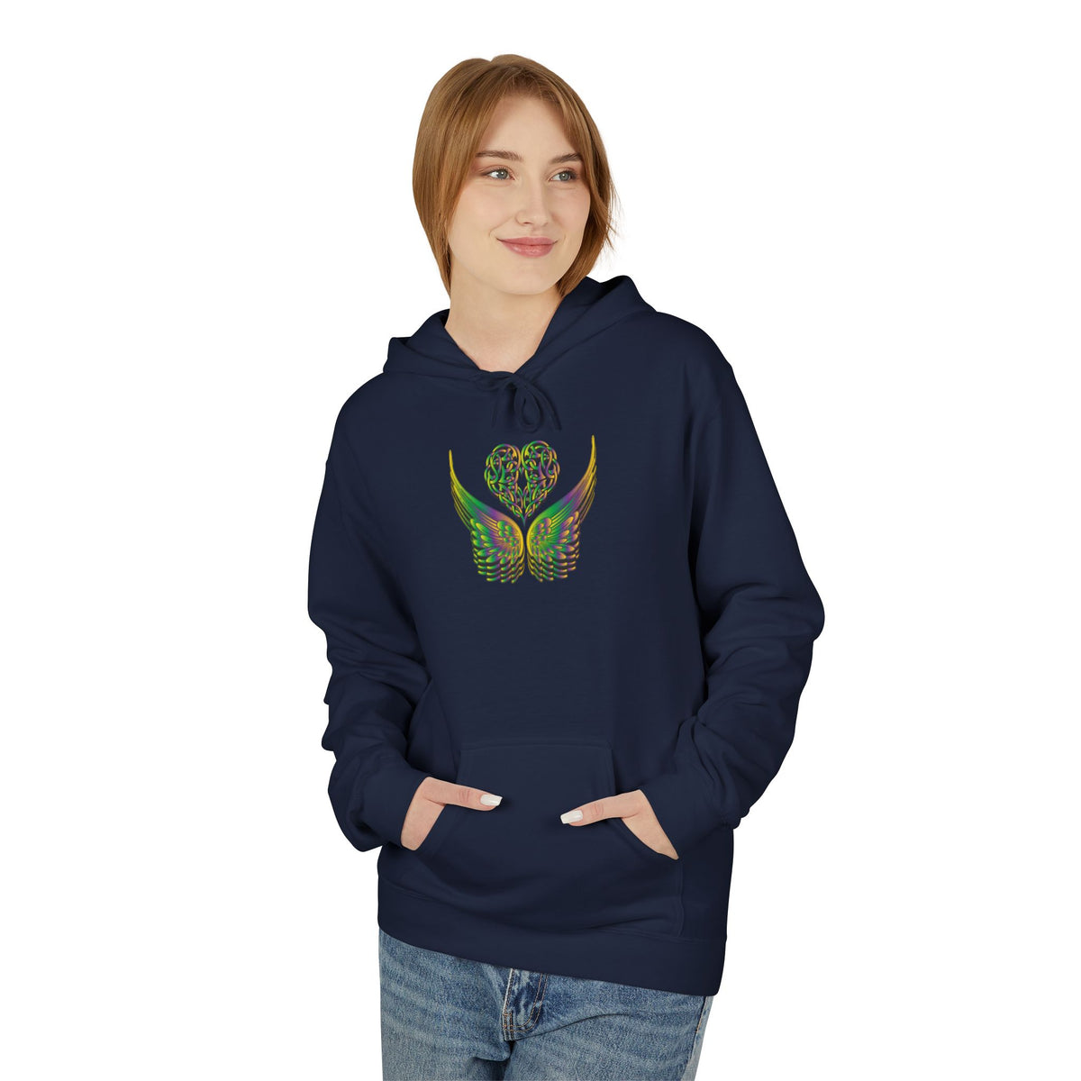 Ethereal Heart & Wings Design - Unisex Softstyle Fleece for All Occasions