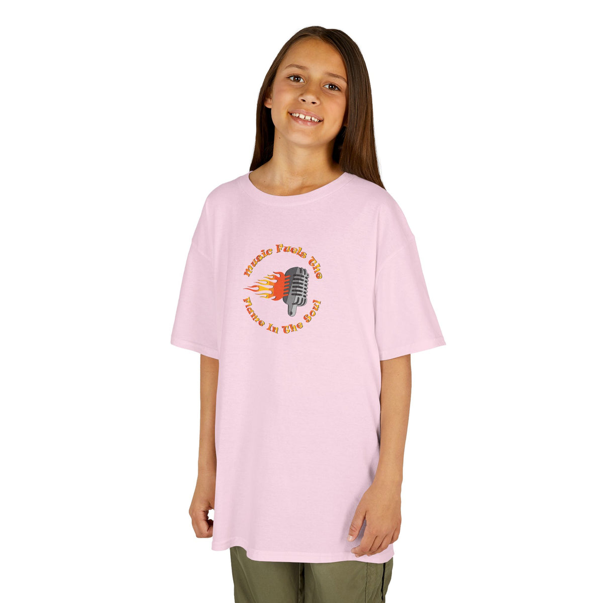 Kids Retro Microphone Flame Graphic Tee Perfect for Young Musicians