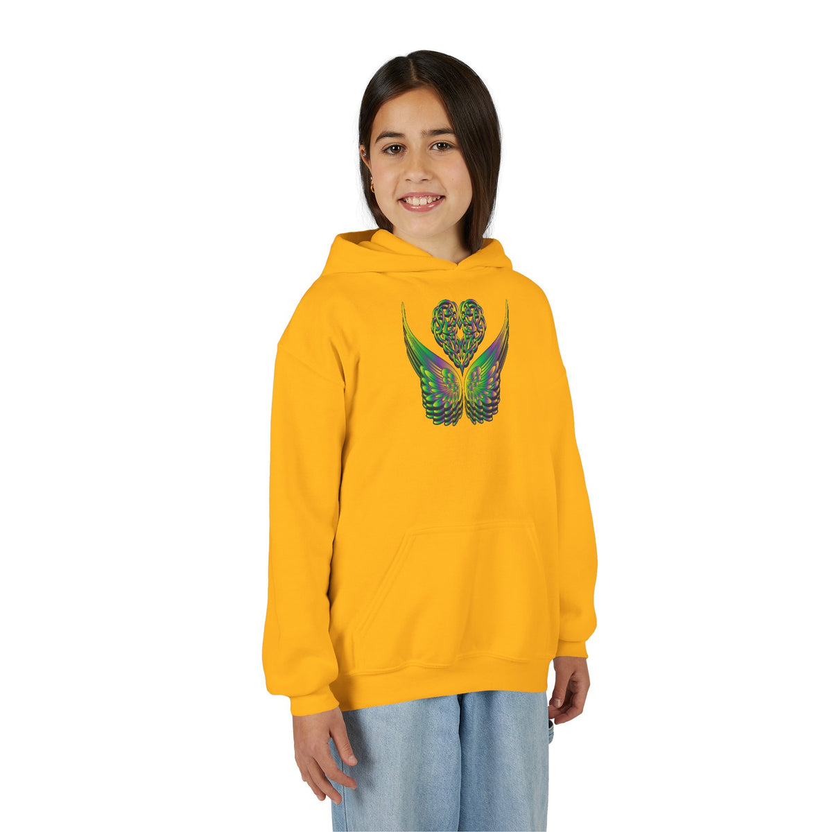 Youth Ethereal Heart and Wings Hoodie - Perfect for Nature Lovers