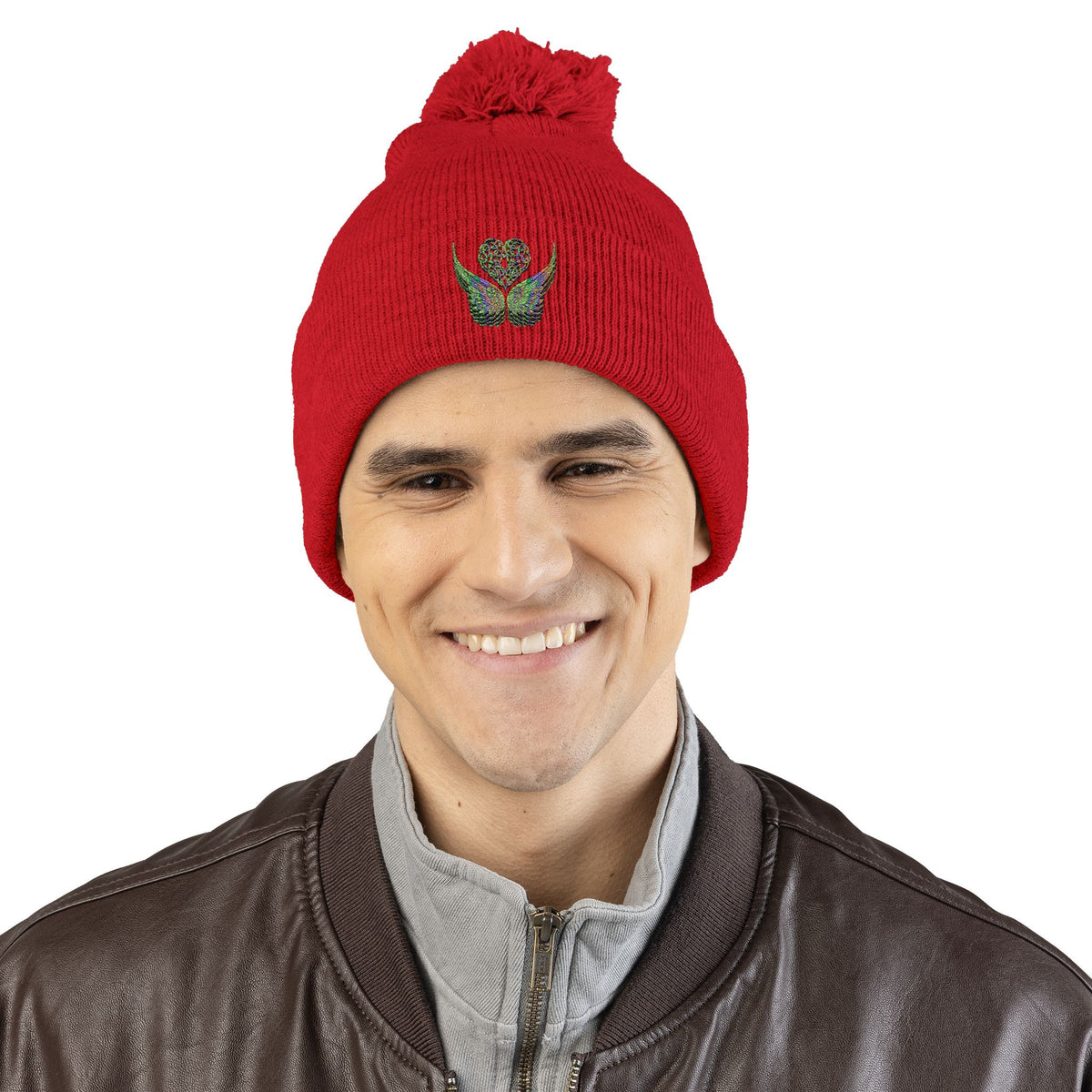 Ethereal Heart and Wings Pom-Pom Knit Cap - Perfect for Winter Adventures