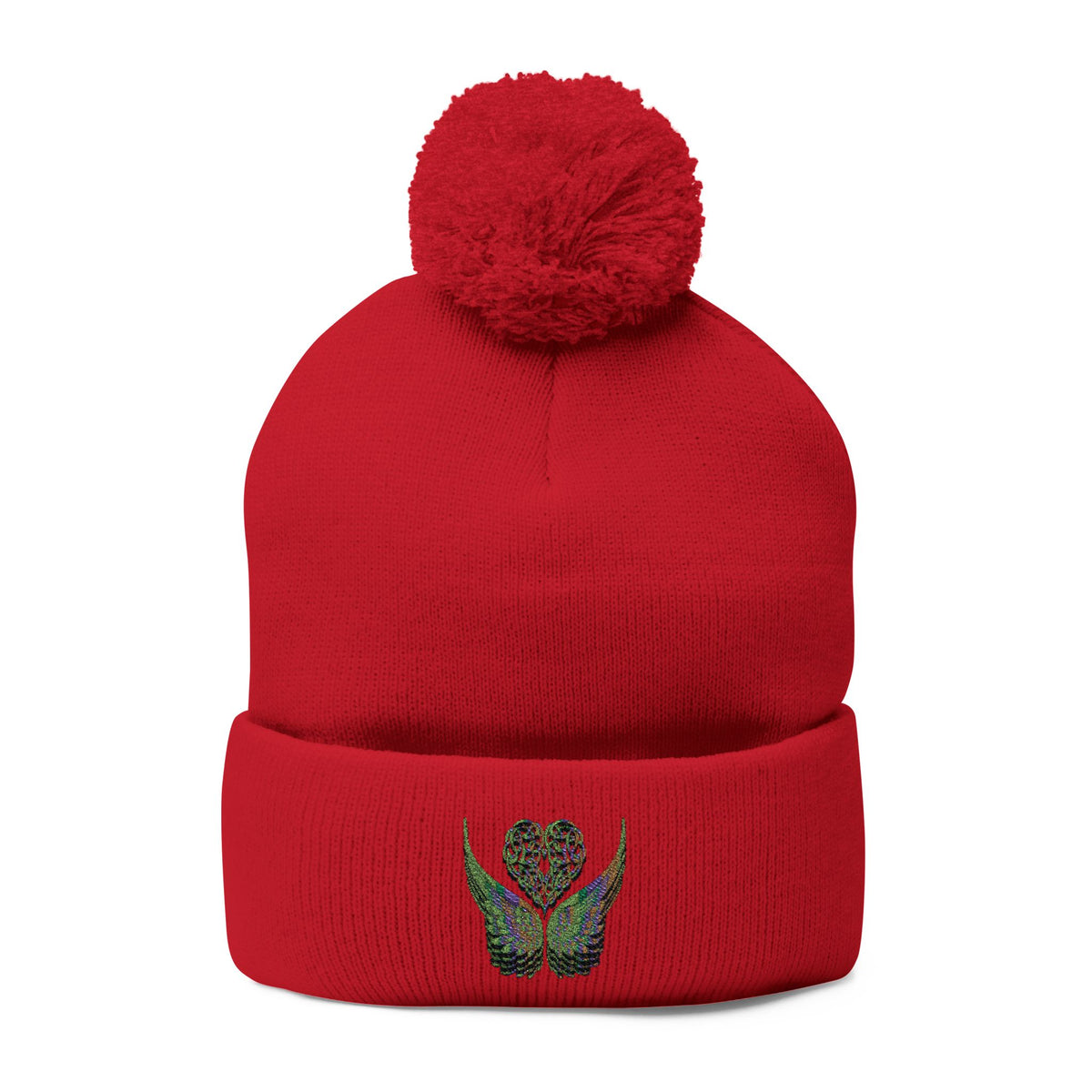 Ethereal Heart and Wings Pom-Pom Knit Cap - Perfect for Winter Adventures