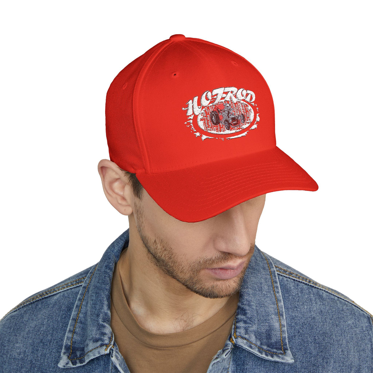 Retro Hotrod Design Embroidered Closed-Back Hat