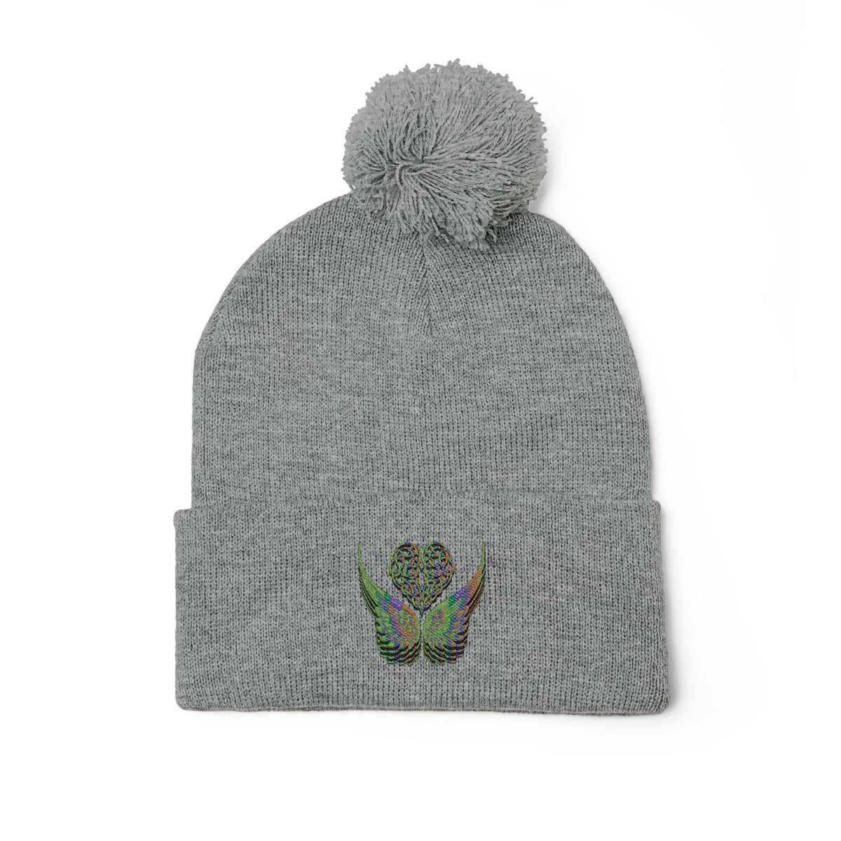 Ethereal Heart and Wings Pom-Pom Knit Cap - Perfect for Winter Adventures