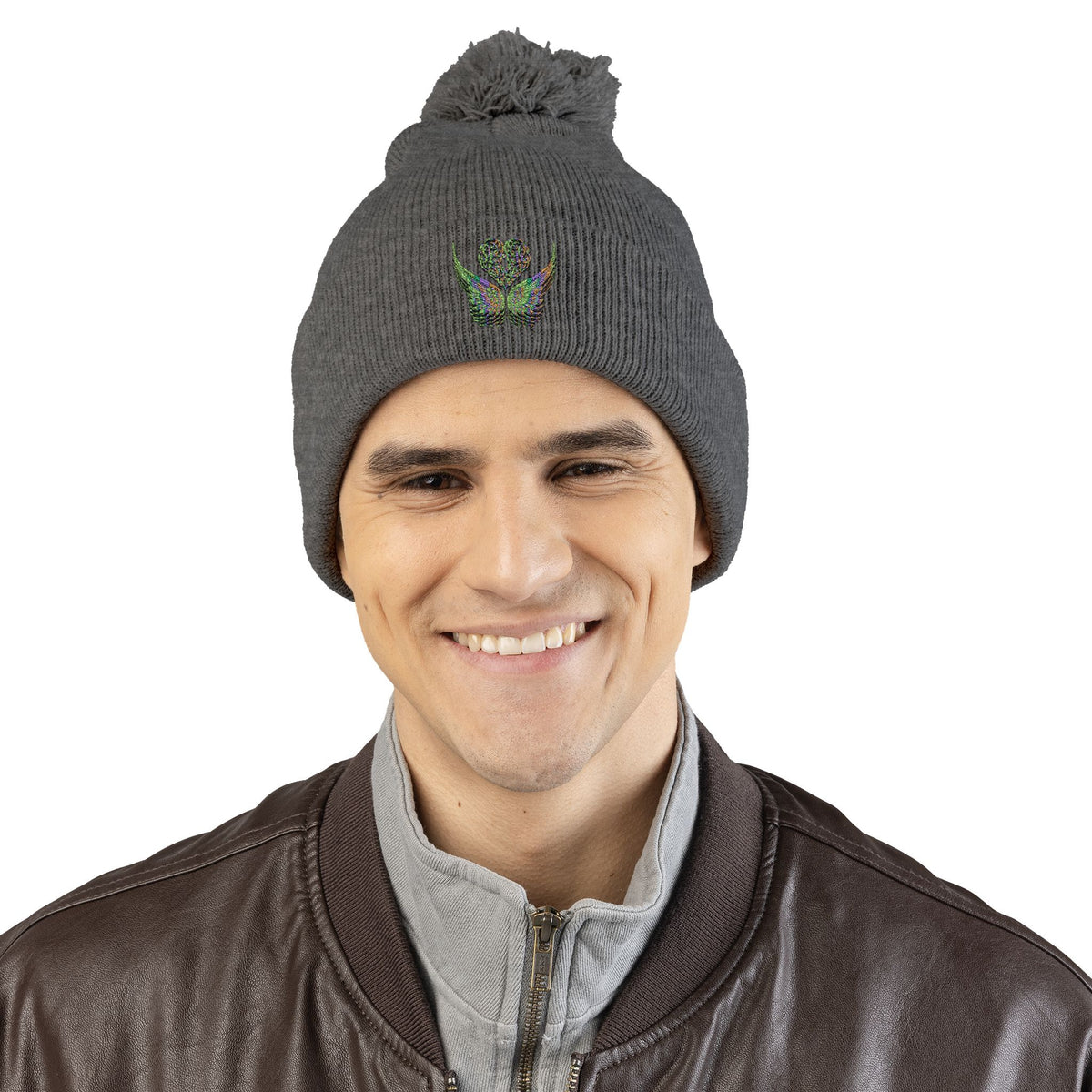 Ethereal Heart and Wings Pom-Pom Knit Cap - Perfect for Winter Adventures