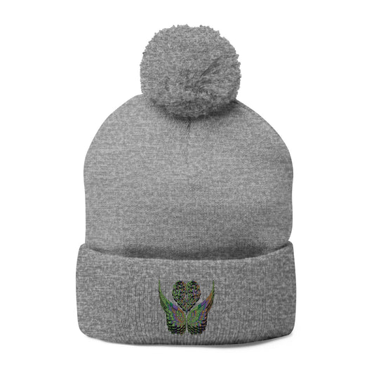 Ethereal Heart and Wings Pom-Pom Knit Cap - Perfect for Winter Adventures